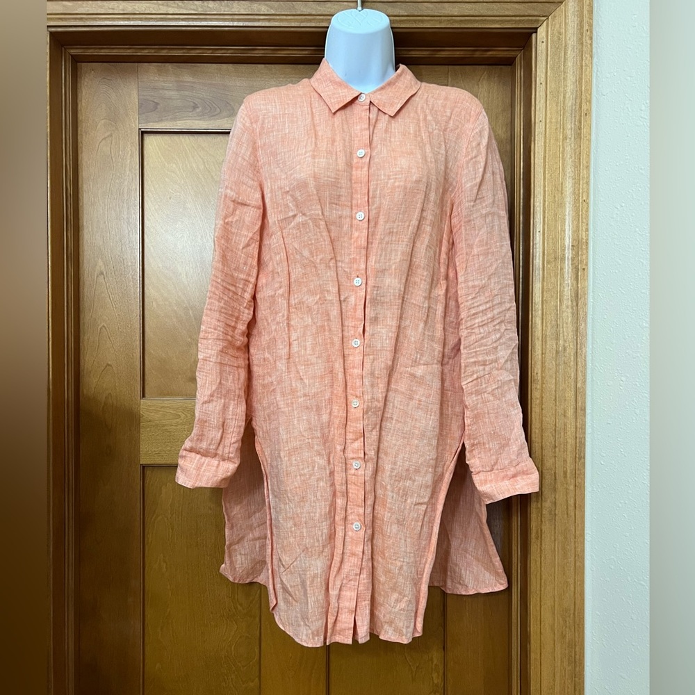 J Jill Love Linen Essential Button Down Tunic Orange Medium — READ - Picture 2 of 10